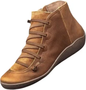 Fall Ankle Boots for Women No Heel 2024, New Arch Support Boots Fashion Lace Up Side Zipper Retro Ankle Booties, Comfortable Slip On Flat Low Heel Boots