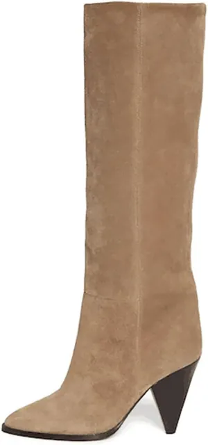 Fall tan Knee high boots for women pointed toe blue denim boot high heel black wide calf suede boots Beige heeled Booties Oversized shoes