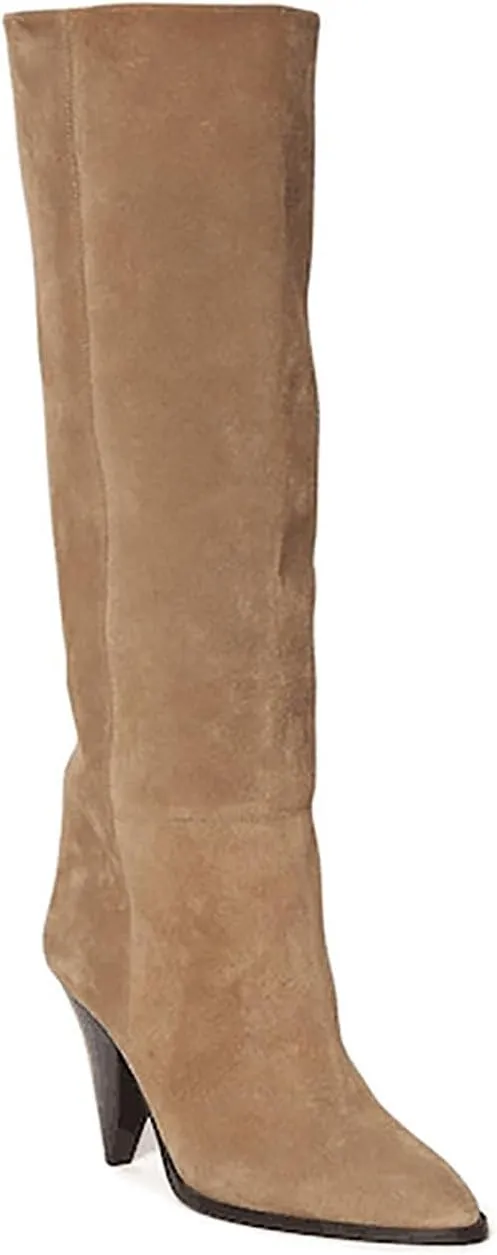 Fall tan Knee high boots for women pointed toe blue denim boot high heel black wide calf suede boots Beige heeled Booties Oversized shoes