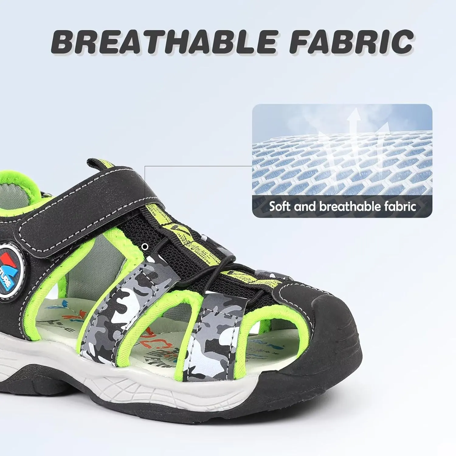 FANTURE Kids Athletic Sandals Closed Toe Lightweight Boys Girls Outdoor Summer Sports Shoes