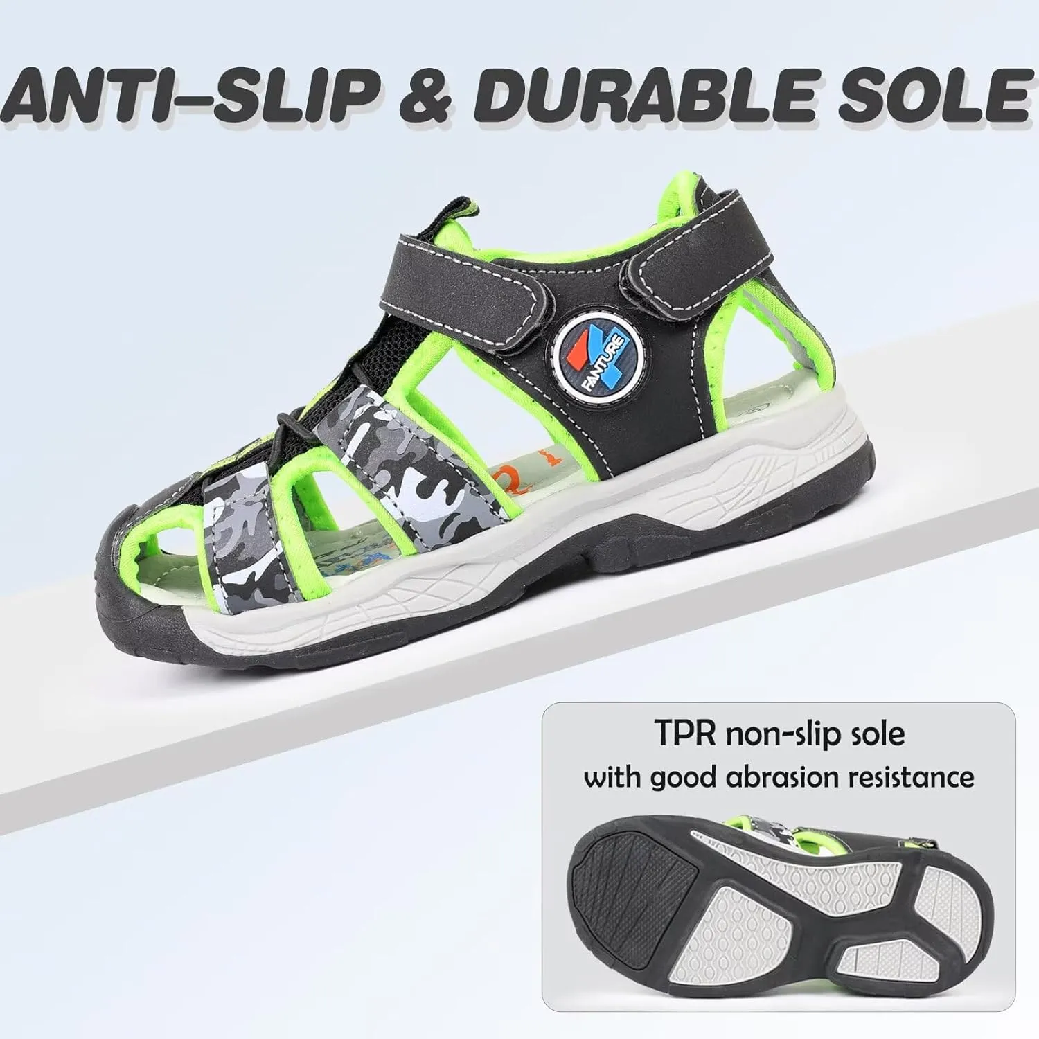 FANTURE Kids Athletic Sandals Closed Toe Lightweight Boys Girls Outdoor Summer Sports Shoes