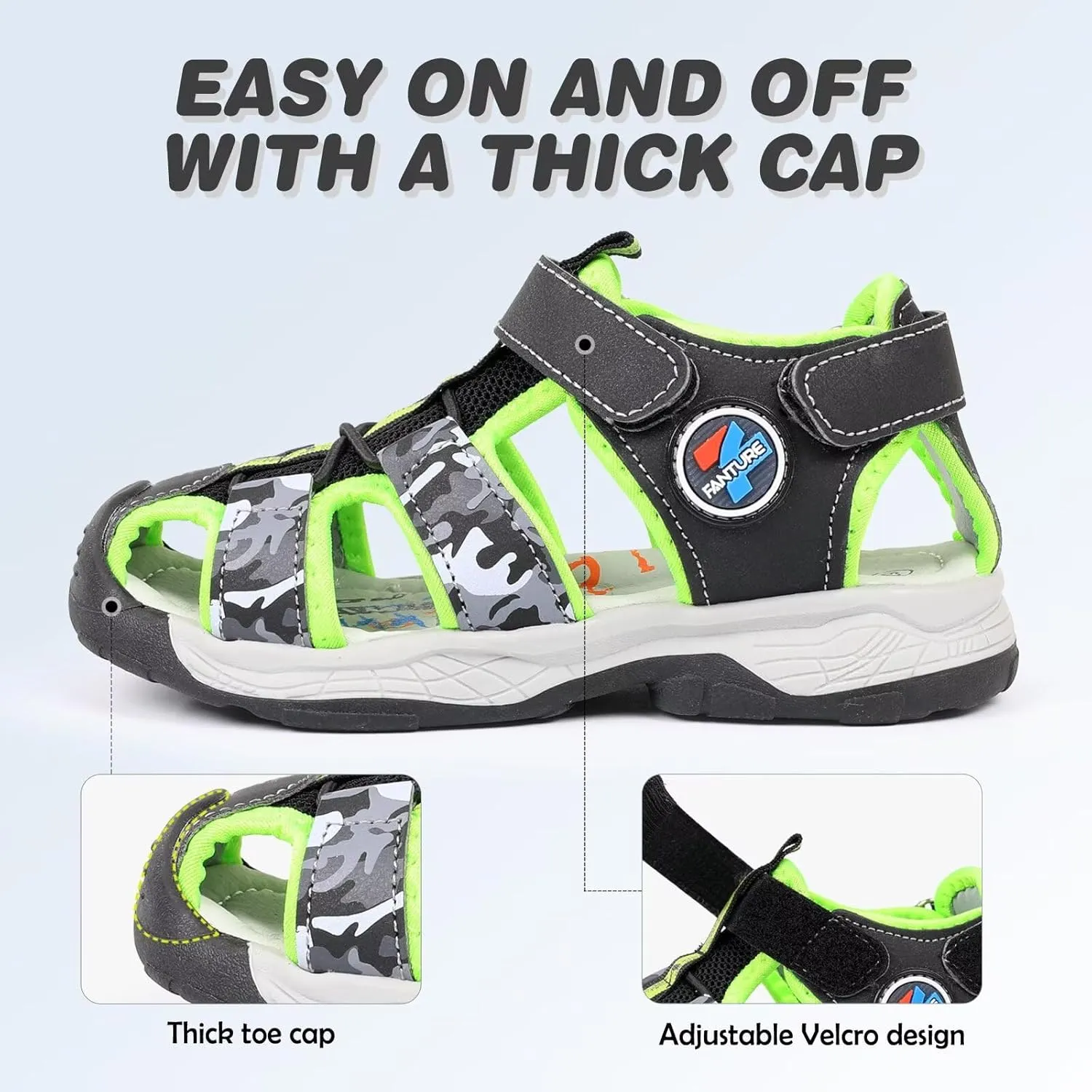 FANTURE Kids Athletic Sandals Closed Toe Lightweight Boys Girls Outdoor Summer Sports Shoes