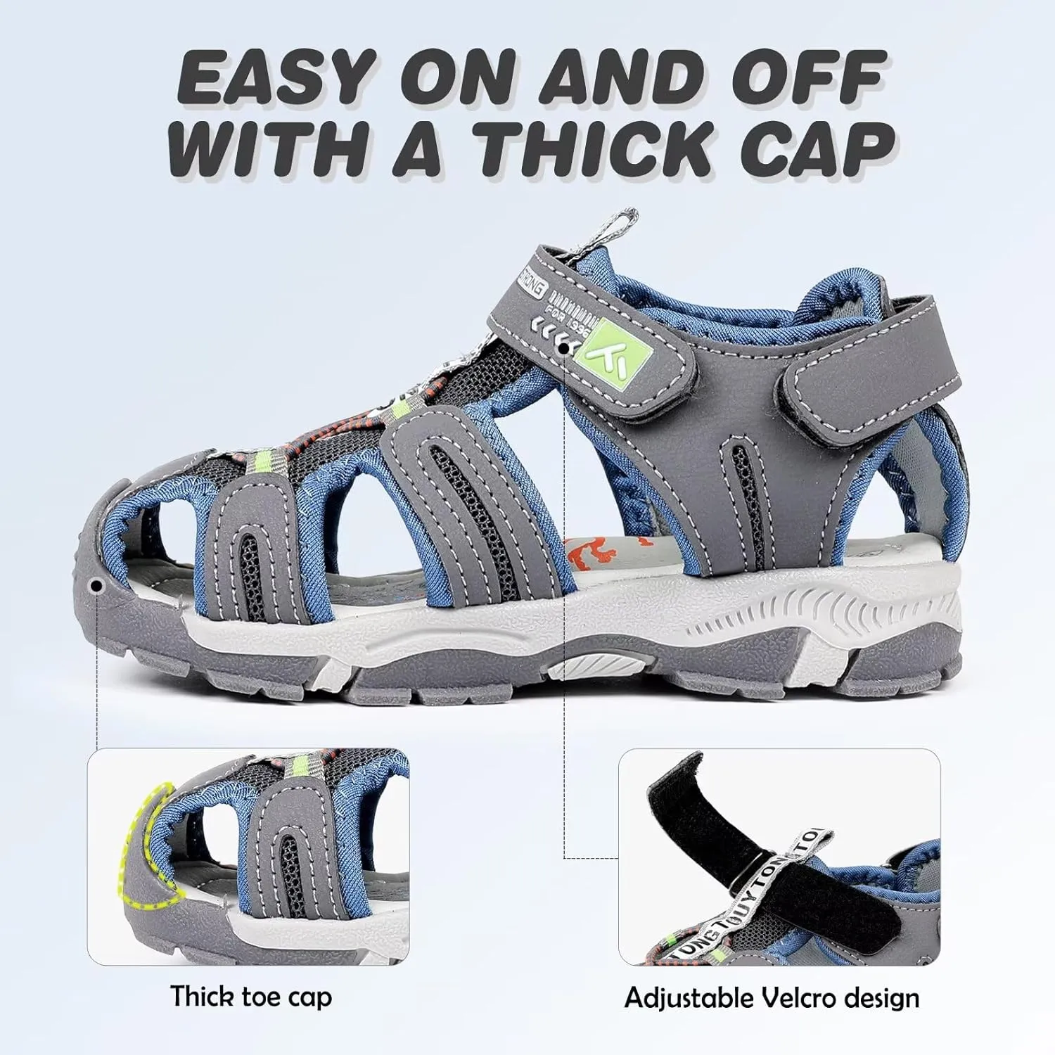 FANTURE Kids Athletic Sandals Closed Toe Lightweight Boys Girls Outdoor Summer Sports Shoes