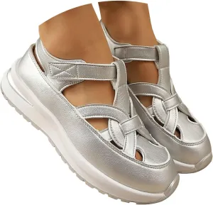 Fanyil Women's Plus Size Hollow-Out Closed Toe Wedge Sandals Height-Boosting Thick Sole