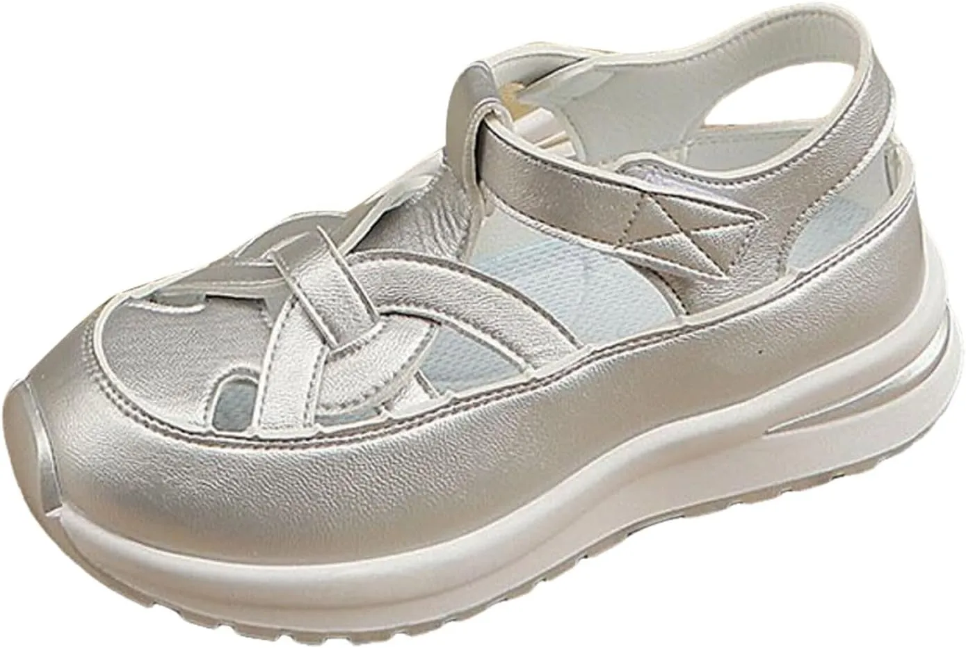 Fanyil Women's Plus Size Hollow-Out Closed Toe Wedge Sandals Height-Boosting Thick Sole