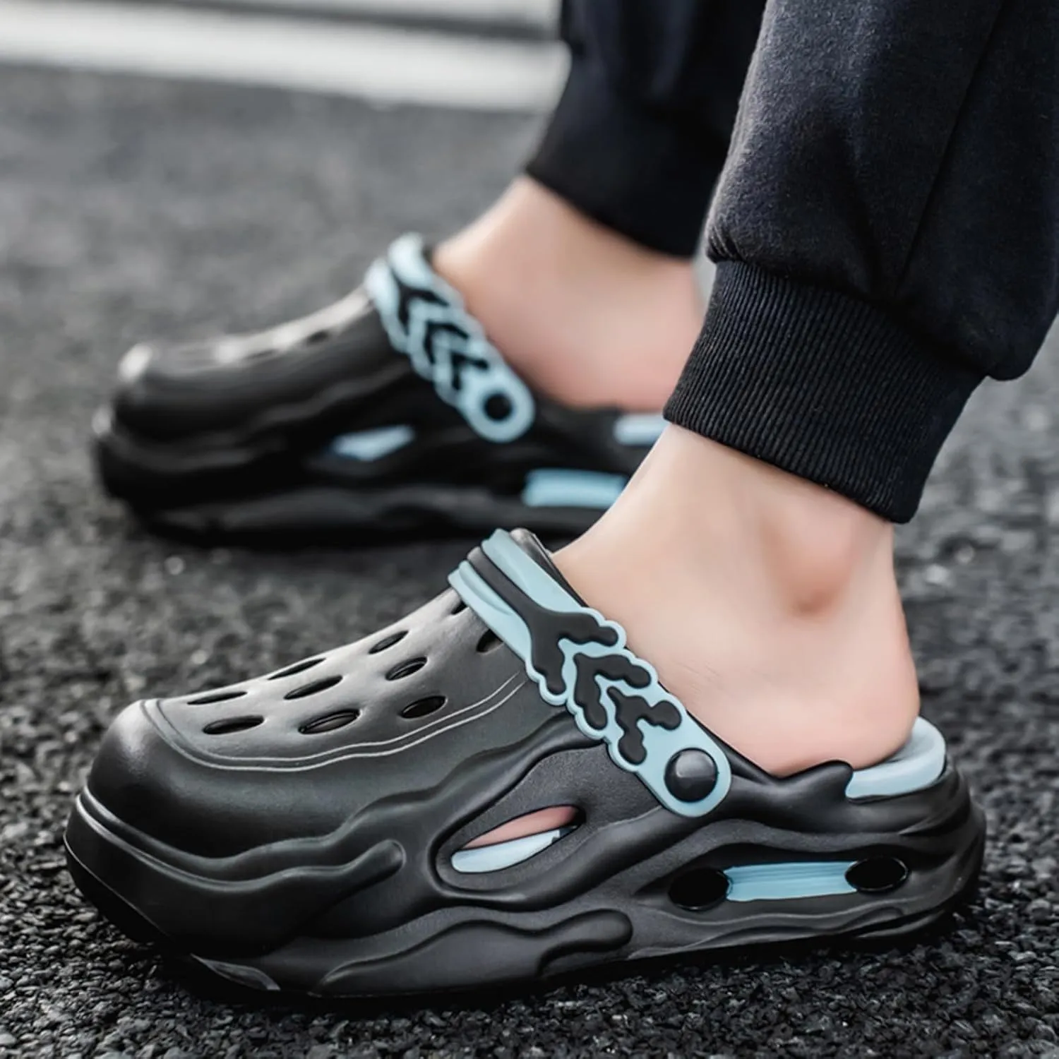 Fashion comfortable platform clogs for men, 4CM height - increasing, cloud slides, casual slippers, beach shoes, cool sandals