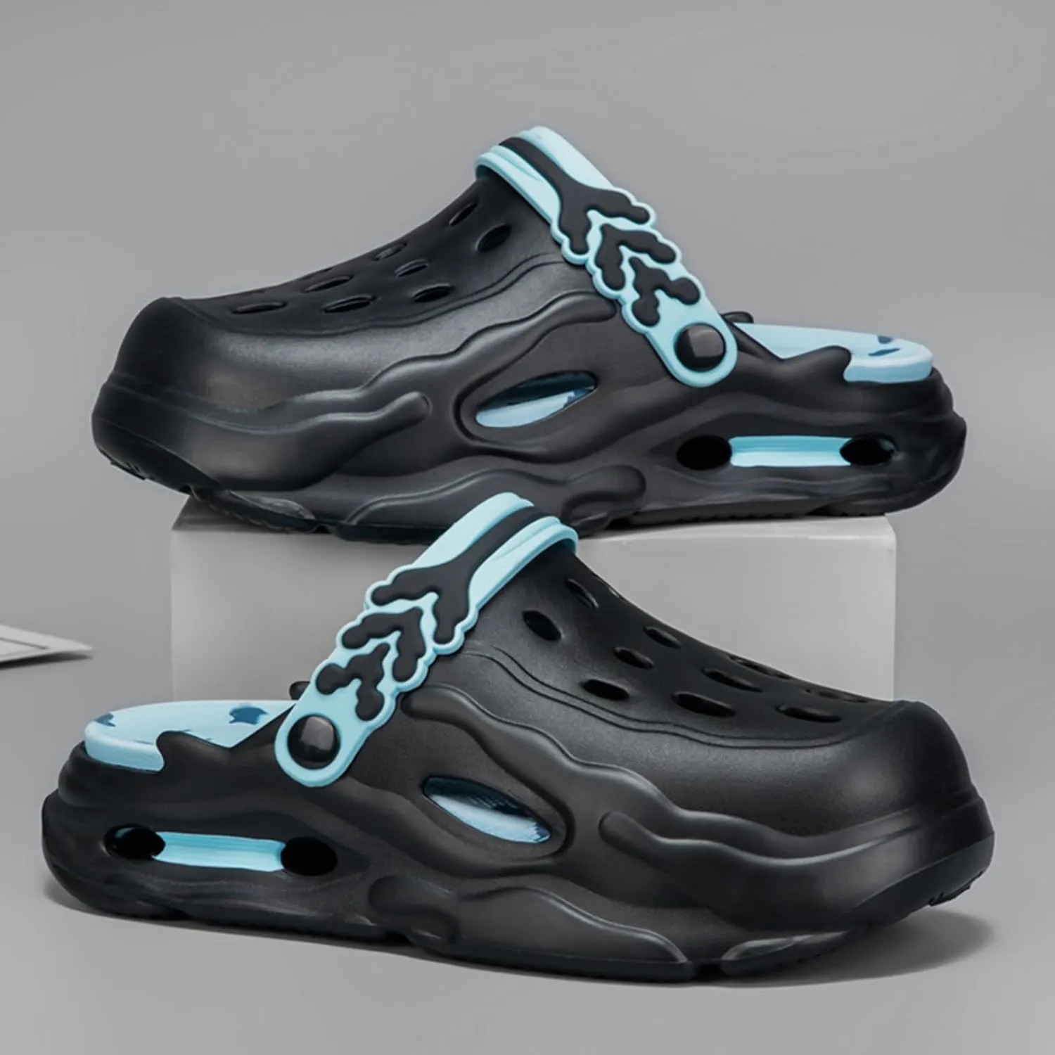 Fashion comfortable platform clogs for men, 4CM height - increasing, cloud slides, casual slippers, beach shoes, cool sandals