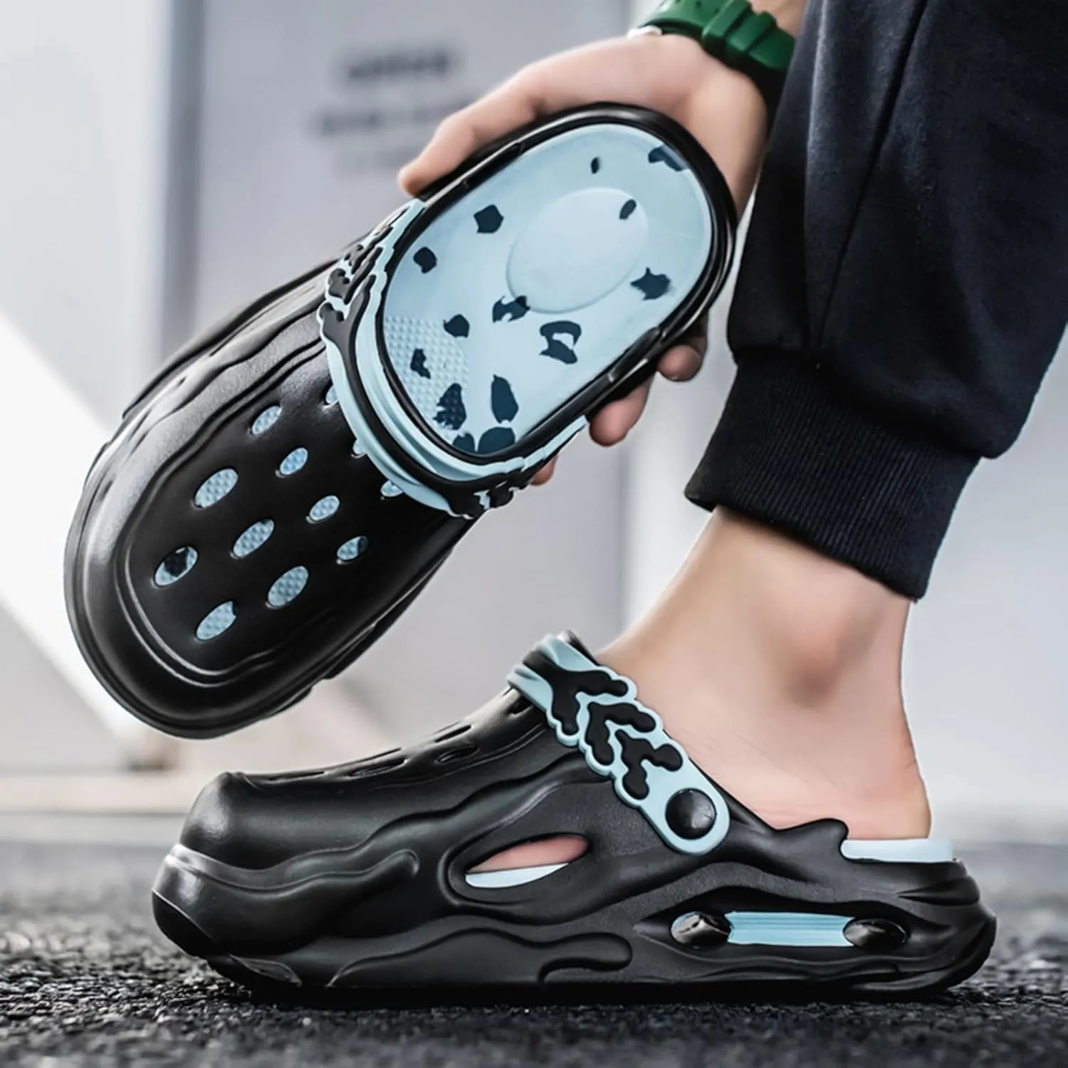 Fashion comfortable platform clogs for men, 4CM height - increasing, cloud slides, casual slippers, beach shoes, cool sandals