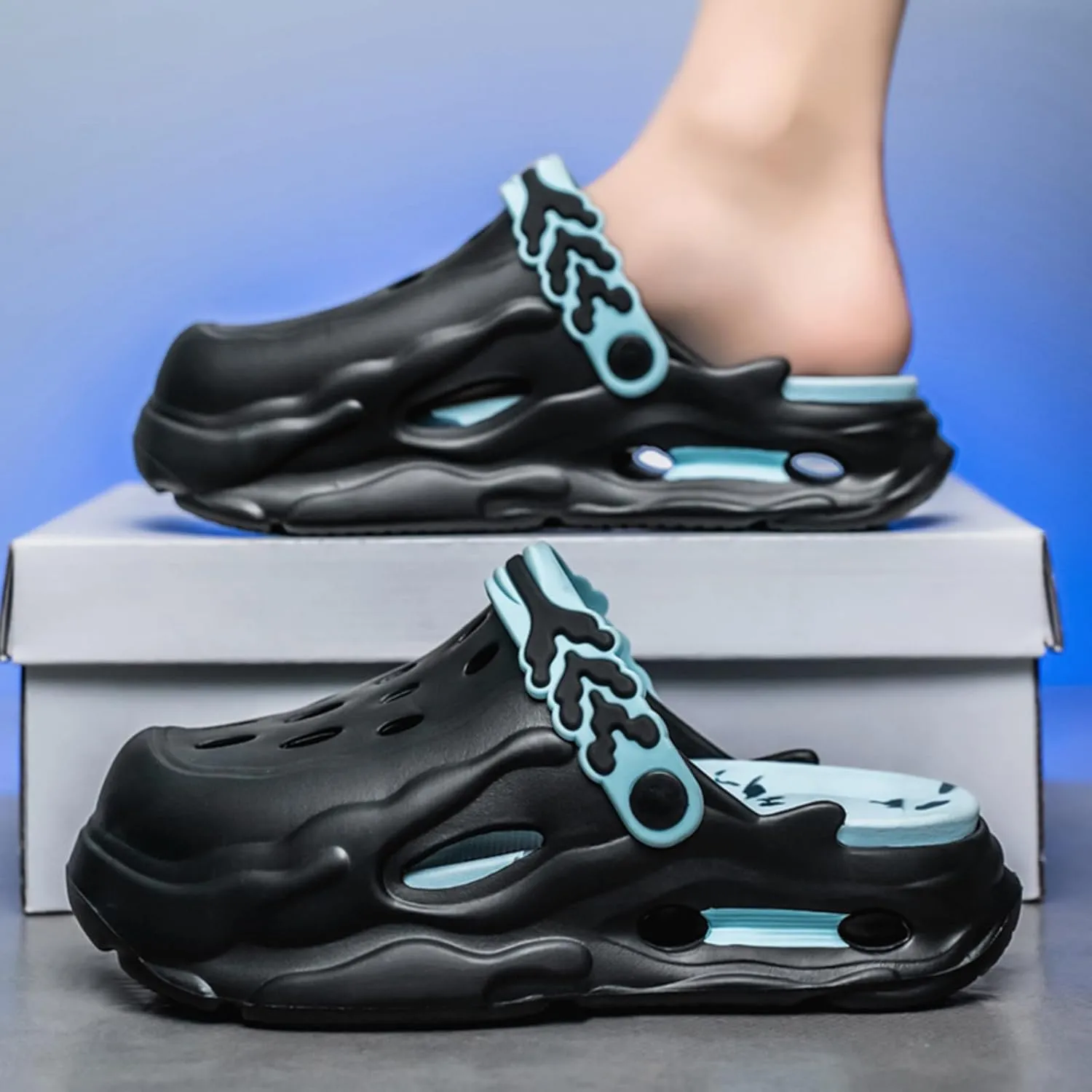 Fashion comfortable platform clogs for men, 4CM height - increasing, cloud slides, casual slippers, beach shoes, cool sandals