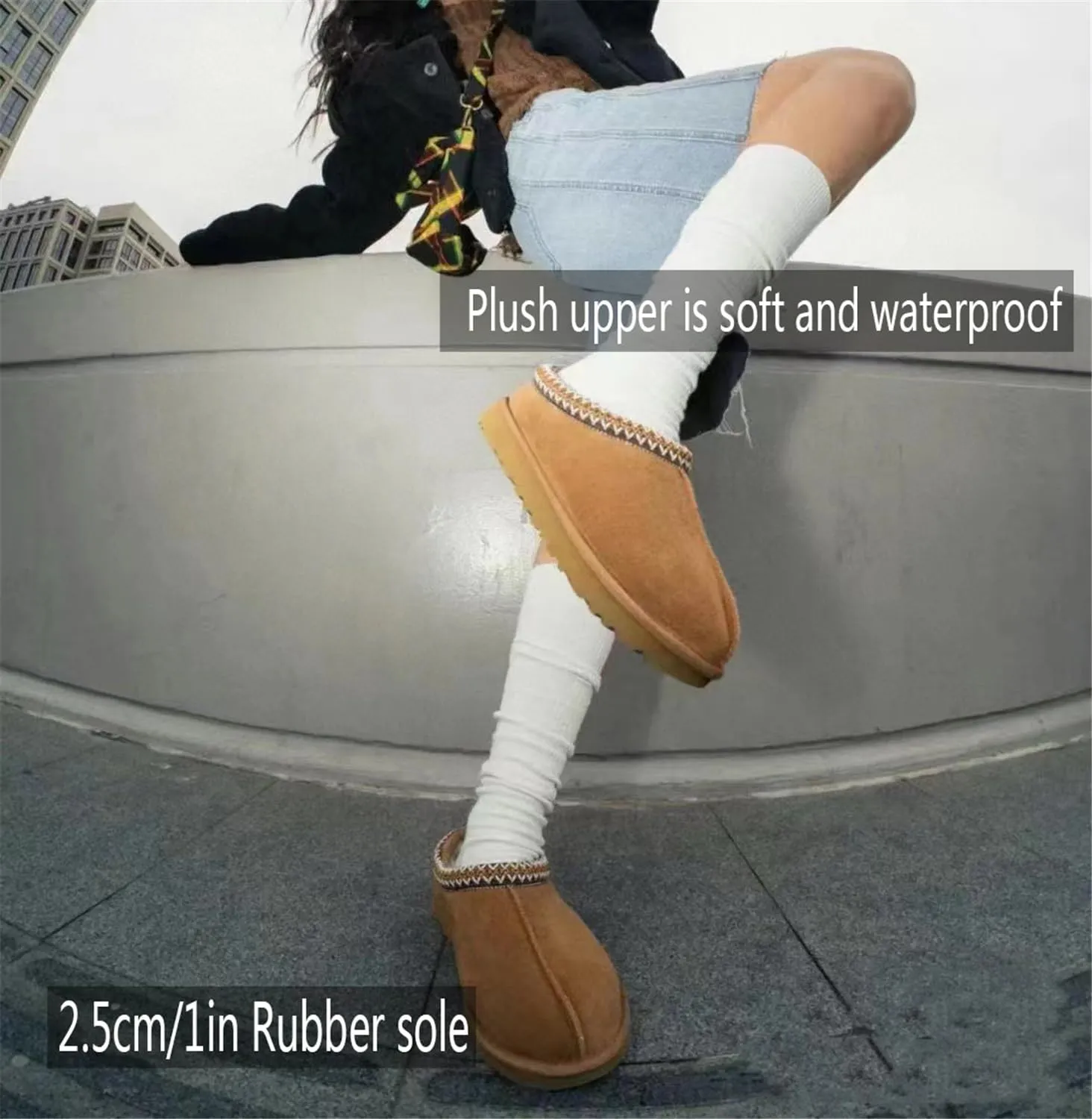 Fashion Plush Platform Slippers - Women's Trend Mini Fleece Lined Anti Slip Short Ankle Boots for Outdoor & Indoor Use