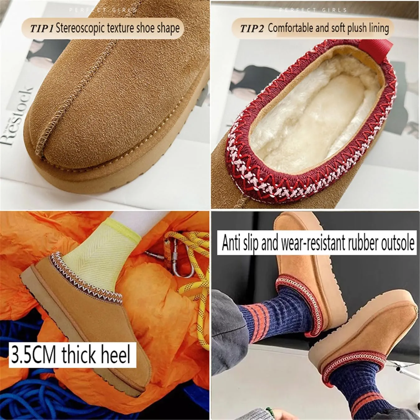 Fashion Plush Platform Slippers - Women's Trend Mini Fleece Lined Anti Slip Short Ankle Boots for Outdoor & Indoor Use