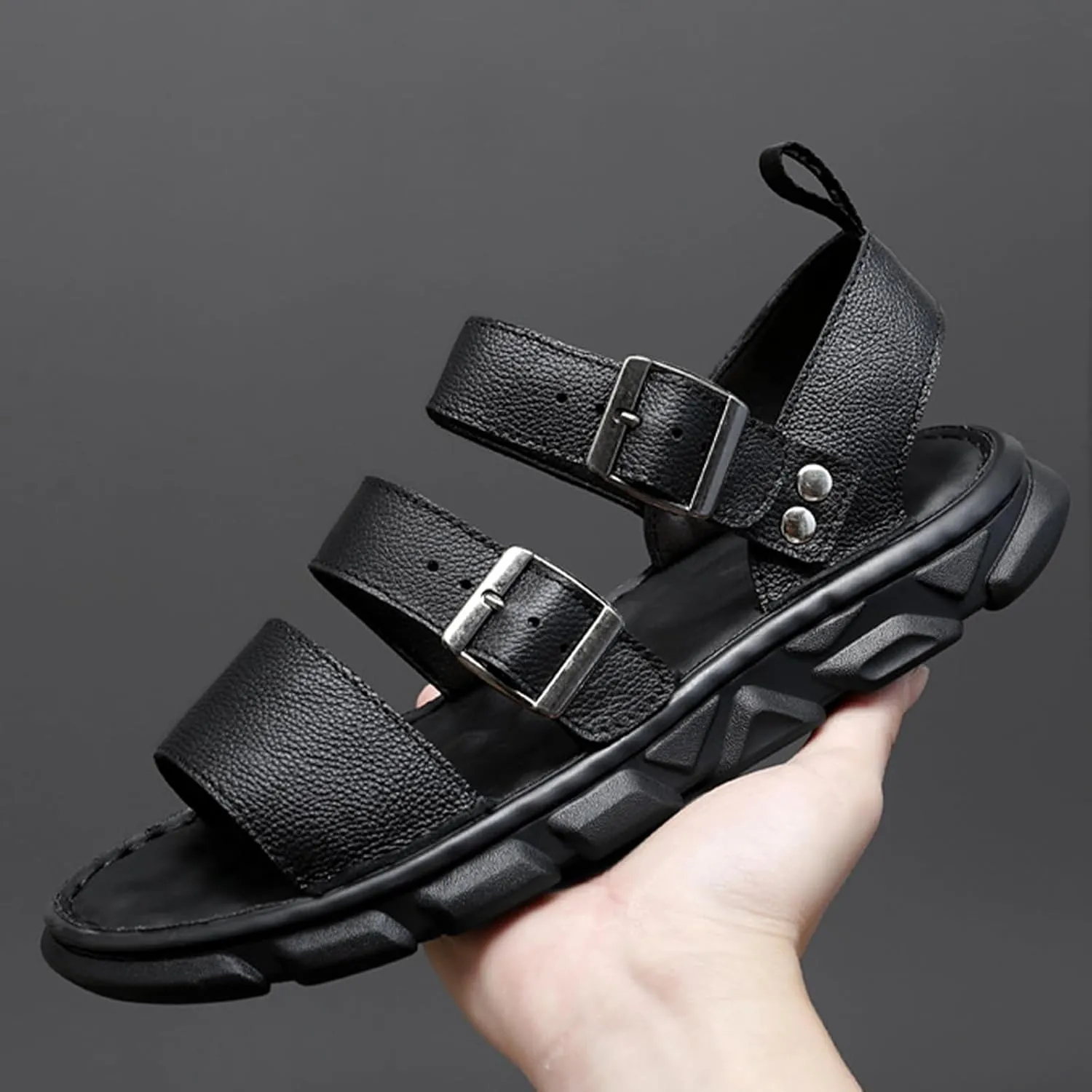 Fashion Summer Sandals for Men, Casual Handmade Fisherman Shoes, Open Toe Soft Beach Shoes with Buckle