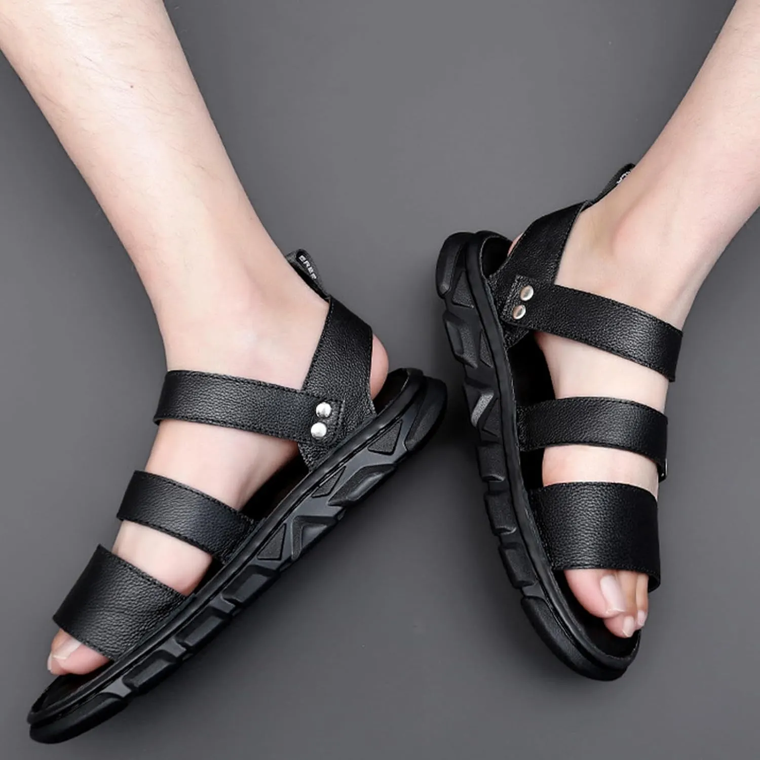 Fashion Summer Sandals for Men, Casual Handmade Fisherman Shoes, Open Toe Soft Beach Shoes with Buckle