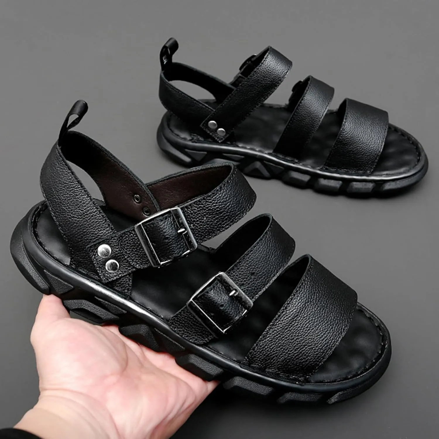 Fashion Summer Sandals for Men, Casual Handmade Fisherman Shoes, Open Toe Soft Beach Shoes with Buckle