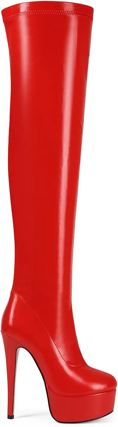 Fashion Women's Over Knee High Stiletto Platform Heel Boots Night Sexy Black Leather Thigh High Boots