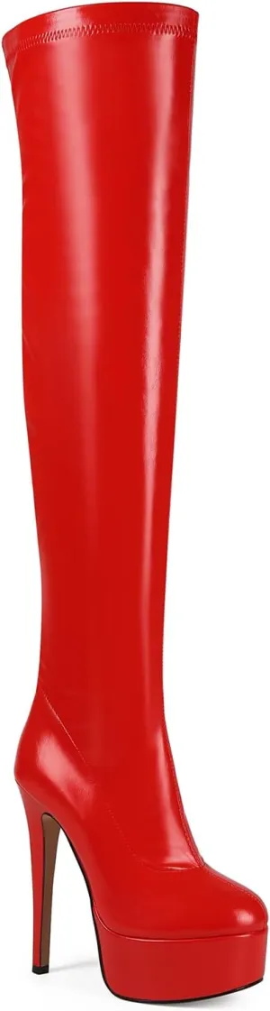Fashion Women's Over Knee High Stiletto Platform Heel Boots Night Sexy Black Leather Thigh High Boots