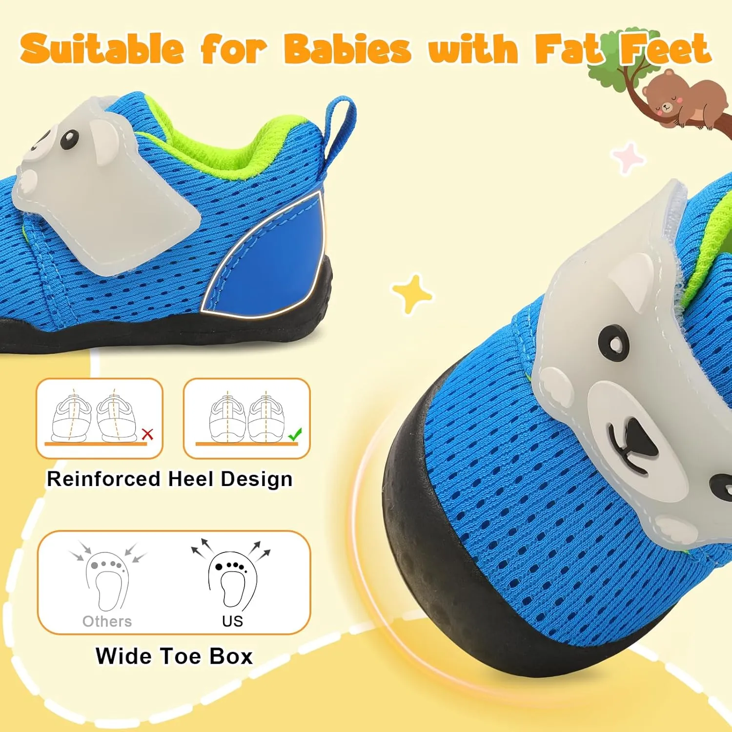 FEETCITY Baby Walking Shoes Wide Baby Shoes Boys Girls Infant Sneakers Crib Shoes Breathable Toddler Barefoot Shoes Slip On Shoes