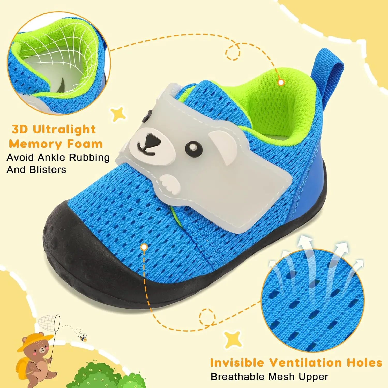 FEETCITY Baby Walking Shoes Wide Baby Shoes Boys Girls Infant Sneakers Crib Shoes Breathable Toddler Barefoot Shoes Slip On Shoes