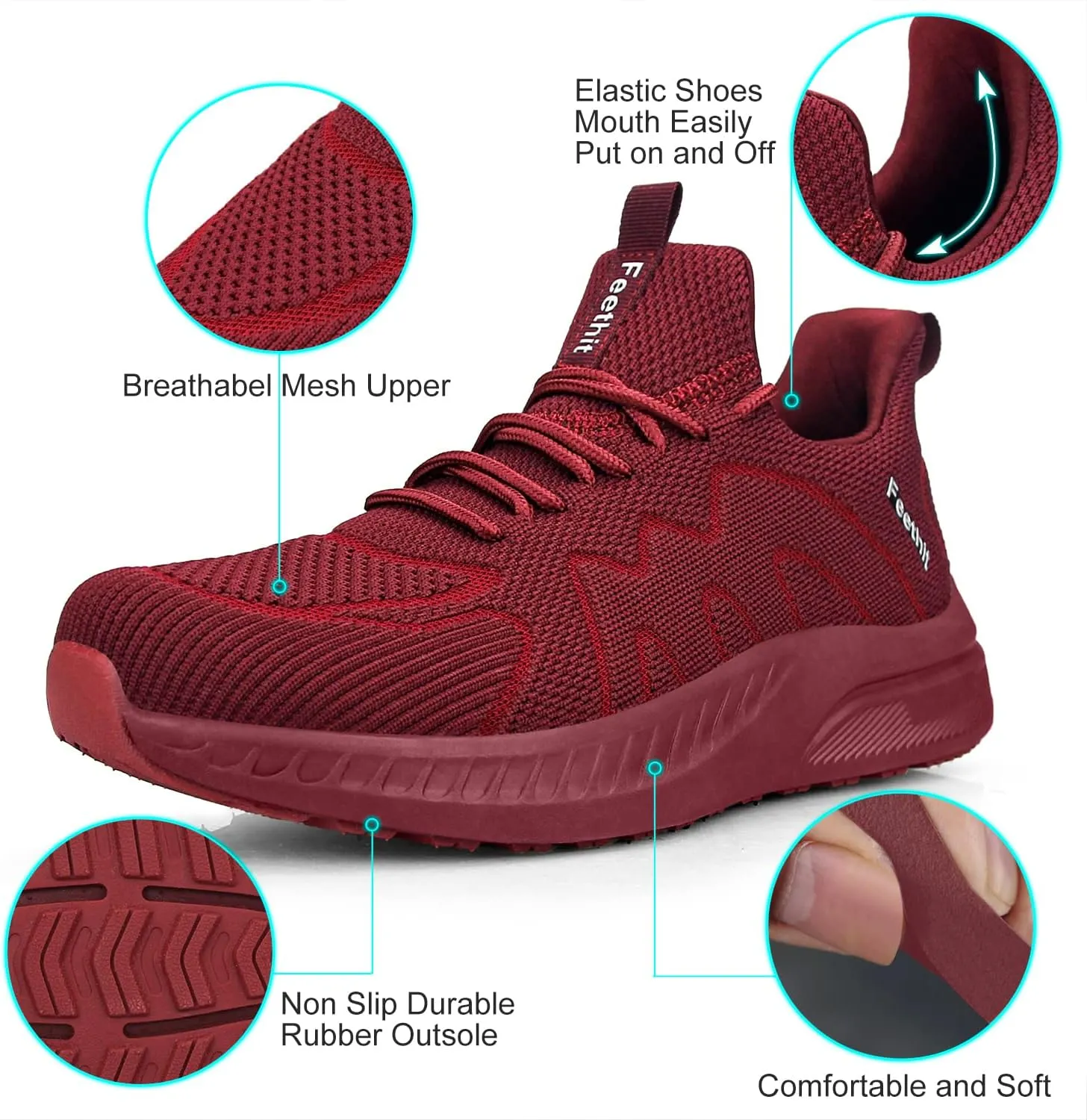 Feethit Mens Non Slip Walking Sneakers Lightweight Breathable Slip on Running Shoes Athletic Gym Tennis Shoes for Men
