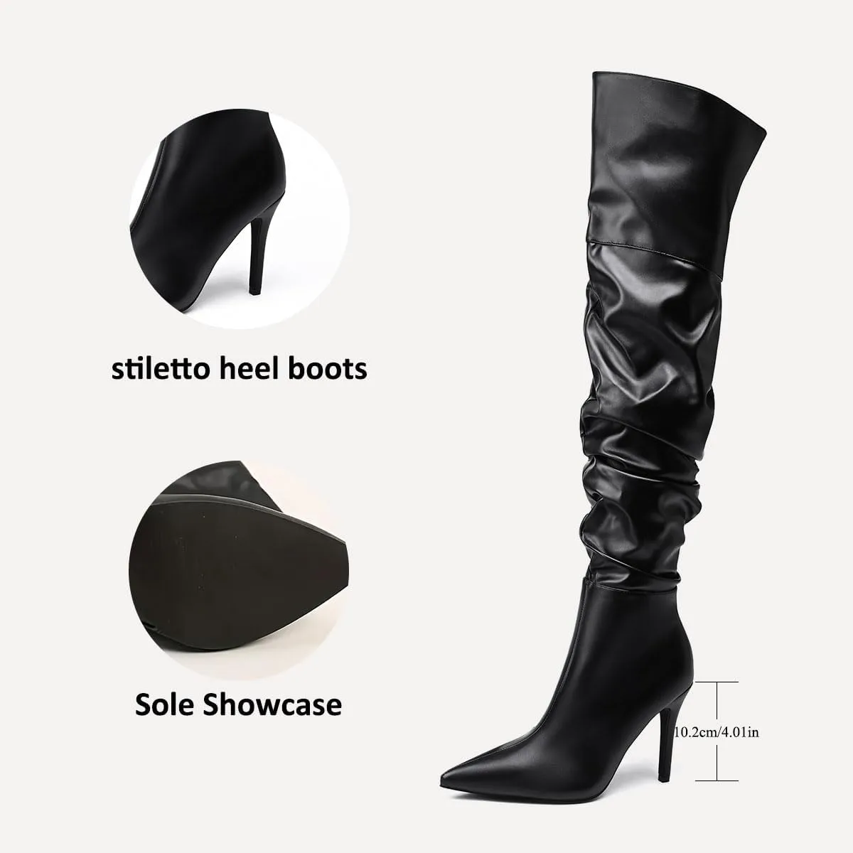 Feinlina Black Over The Knee Thigh High Boots For Women Sexy Pointed Toe Side Zipper Leather Pleaser Boots