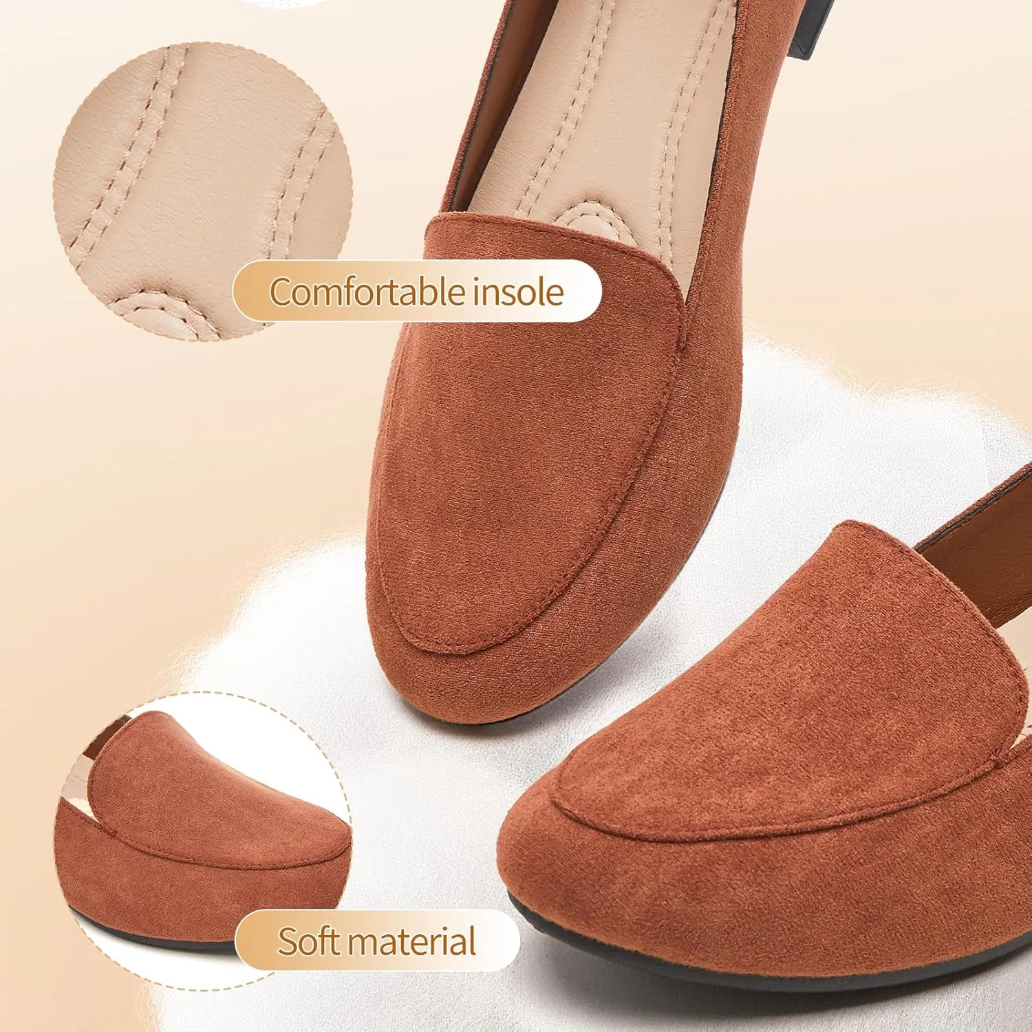 FINIWOR Womens Black Chunky Low Heel Pumps Suede Dress Flats Shoes Comfortable Work Loafers Business Office Shoes