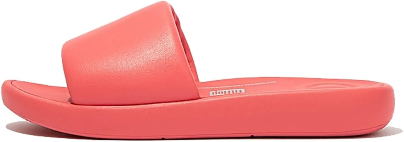 FitFlop Women's iQushion D-Luxe Padded Leather Slides Sandals