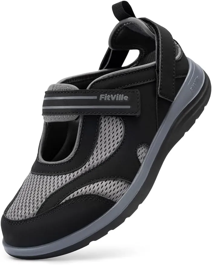 FitVille Diabetic Shoes for Women Extra Wide Width Diabetic Womens Sandals, Walking Shoes with Adjustable Closures Arch Support, Orthopedic Sandals for Flat Feet Heel Pain Relief,Plantar Fasciitis