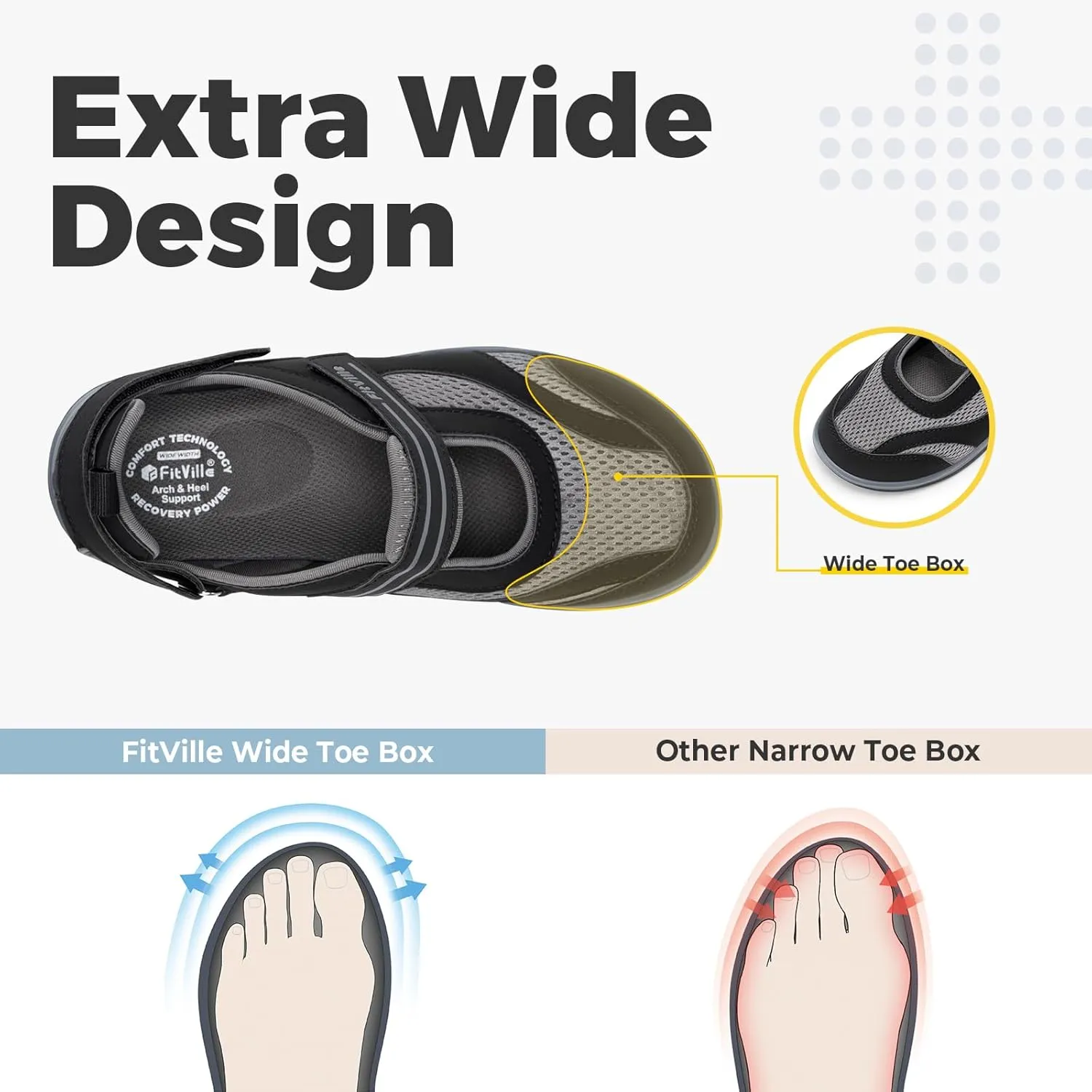FitVille Diabetic Shoes for Women Extra Wide Width Diabetic Womens Sandals, Walking Shoes with Adjustable Closures Arch Support, Orthopedic Sandals for Flat Feet Heel Pain Relief,Plantar Fasciitis