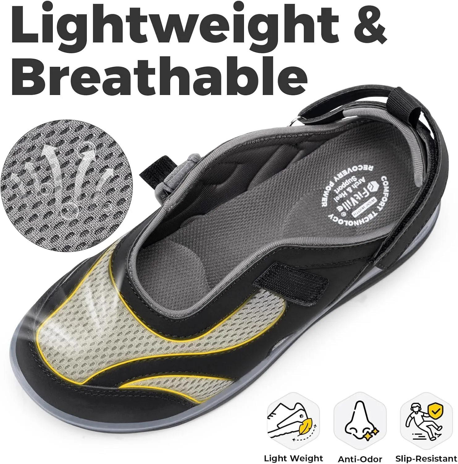 FitVille Diabetic Shoes for Women Extra Wide Width Diabetic Womens Sandals, Walking Shoes with Adjustable Closures Arch Support, Orthopedic Sandals for Flat Feet Heel Pain Relief,Plantar Fasciitis