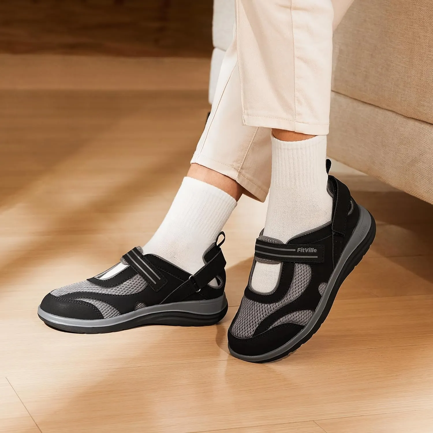 FitVille Diabetic Shoes for Women Extra Wide Width Diabetic Womens Sandals, Walking Shoes with Adjustable Closures Arch Support, Orthopedic Sandals for Flat Feet Heel Pain Relief,Plantar Fasciitis