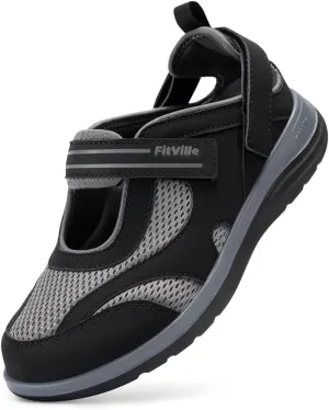 FitVille Diabetic Shoes for Women Extra Wide Width Diabetic Womens Sandals, Walking Shoes with Adjustable Closures Arch Support, Orthopedic Sandals for Flat Feet Heel Pain Relief,Plantar Fasciitis