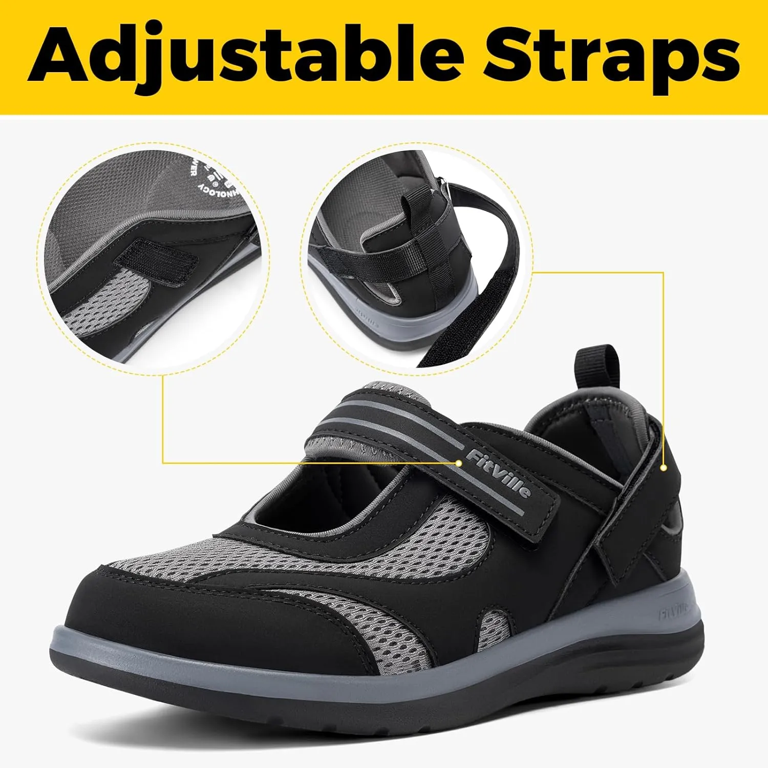 FitVille Diabetic Shoes for Women Extra Wide Width Diabetic Womens Sandals, Walking Shoes with Adjustable Closures Arch Support, Orthopedic Sandals for Flat Feet Heel Pain Relief,Plantar Fasciitis