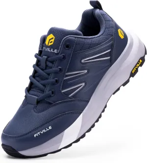 FitVille Mens Wide Hiking Shoes Water Repellent Outdoor Work Shoes Trekking Trails Sneakers with Arch Support - Sturdy Core
