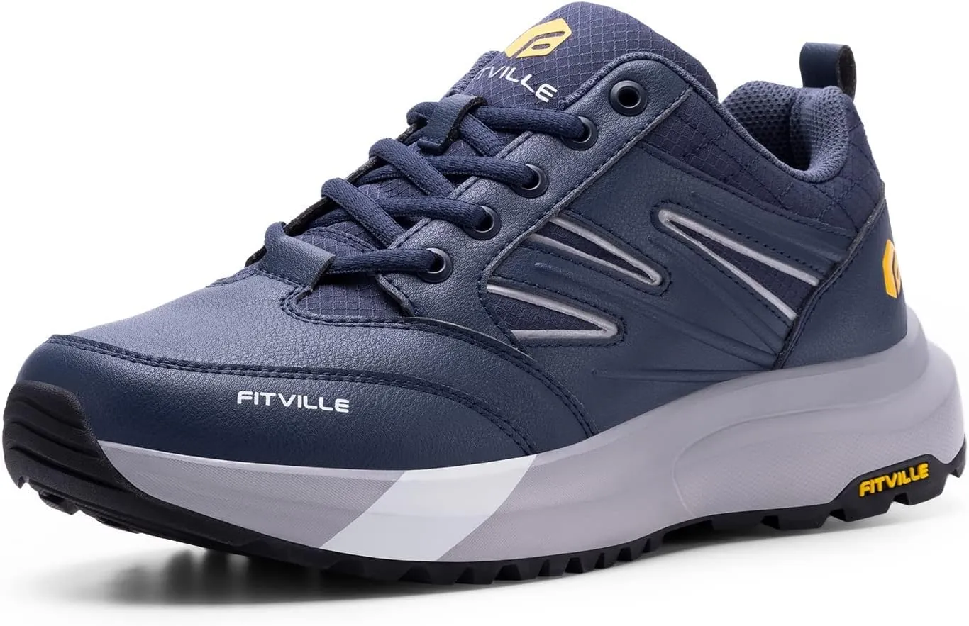 FitVille Mens Wide Hiking Shoes Water Repellent Outdoor Work Shoes Trekking Trails Sneakers with Arch Support - Sturdy Core