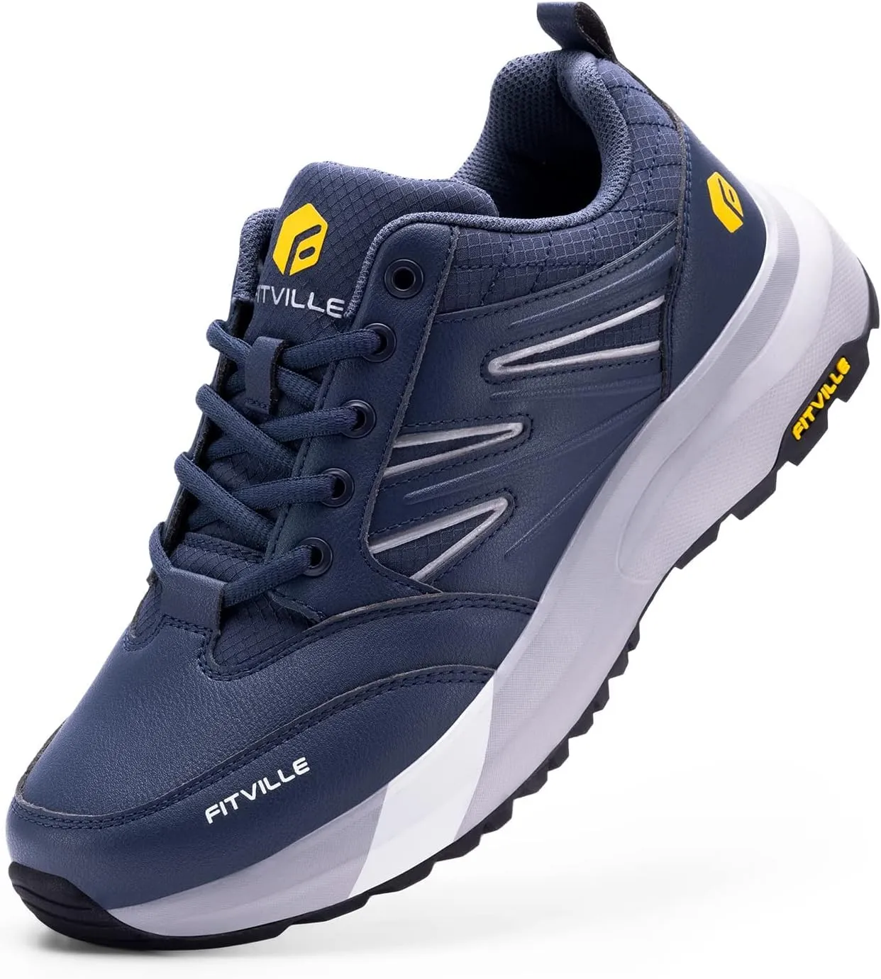 FitVille Mens Wide Hiking Shoes Water Repellent Outdoor Work Shoes Trekking Trails Sneakers with Arch Support - Sturdy Core