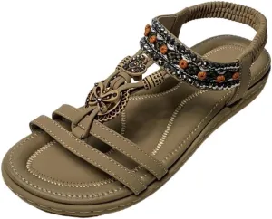 Flat Sandals for Women Fashion Summer Comfortable Slip-on Casual Beach Shoes Dress Strap Elastic Sandals