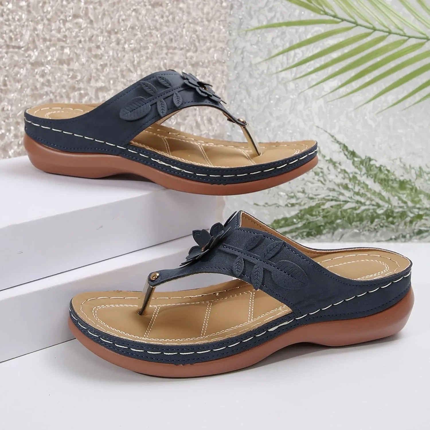 Flower Sandals for Women Dressy Comfortable Arch Support Orthopedic Wedge Sandals 2025 Summer Casual Open Toe Slip on Beach Shoes