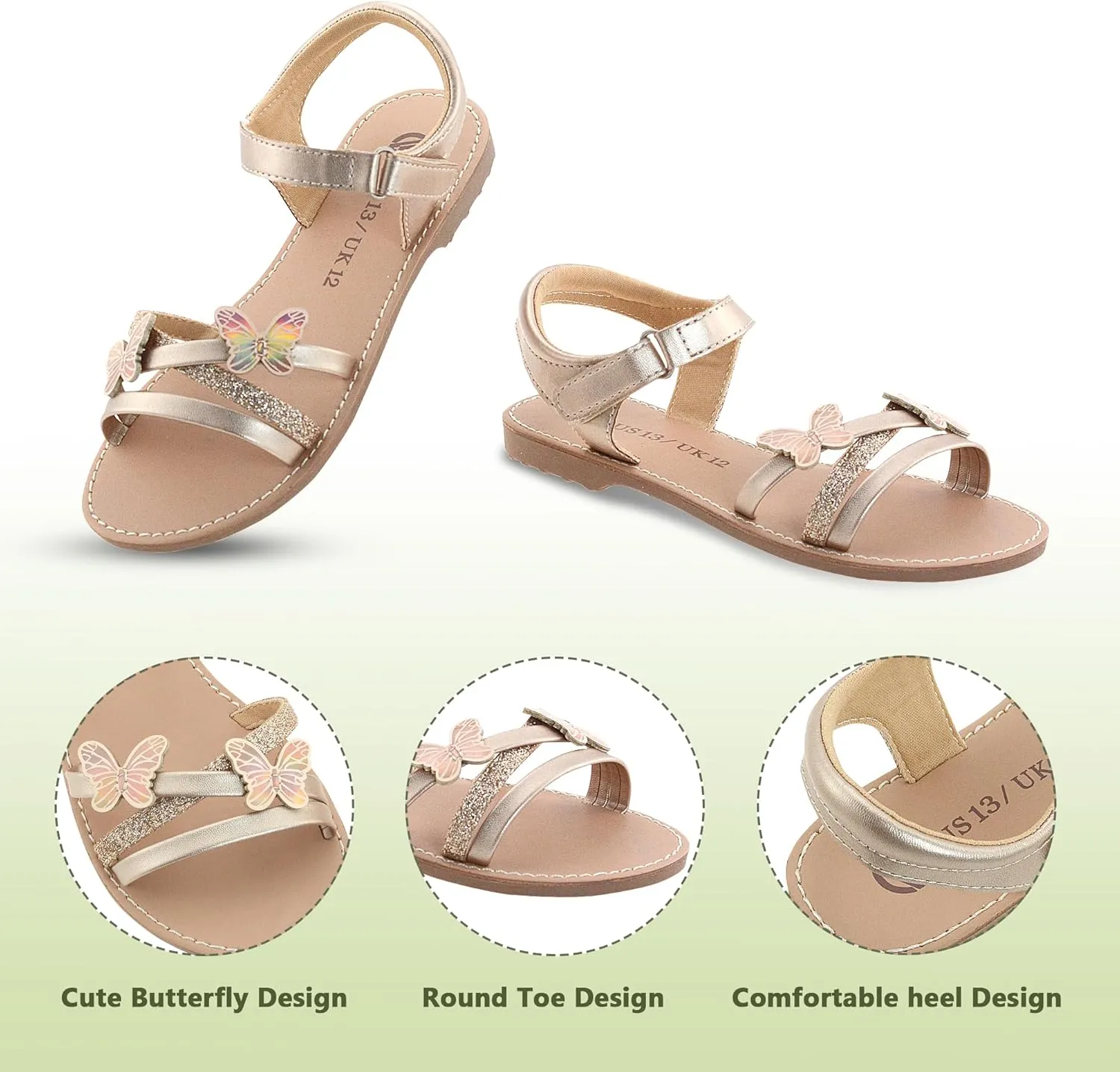 FLYFUPPY Girls Sandals Kids Strap Flat Sandals Open Toe Summer butterfly Casual Sandals
