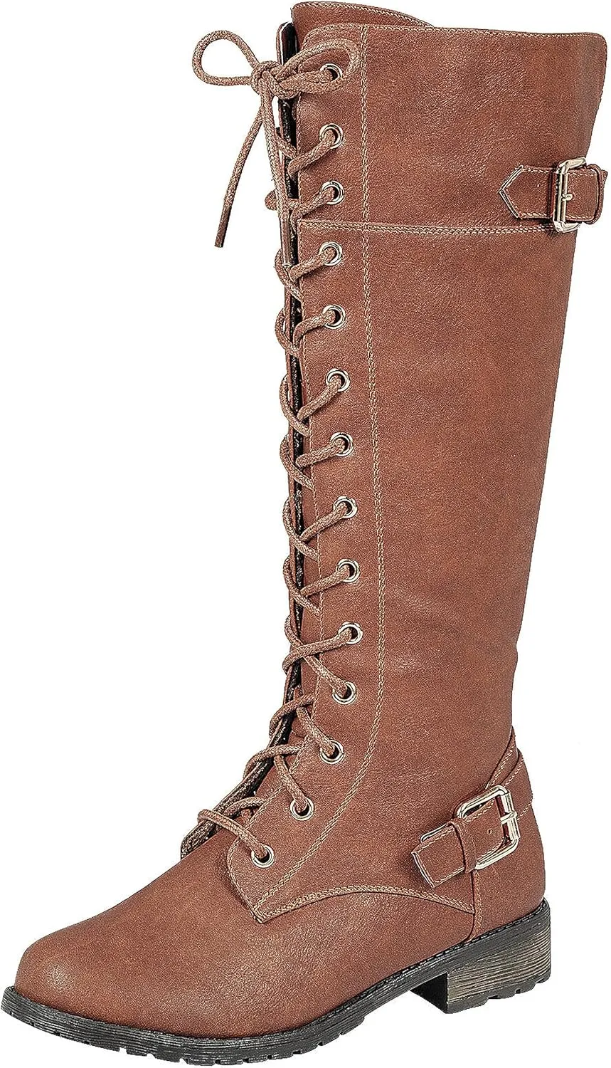 Forever Women's Mango-27 Round Toe Low Heel Knee High Boots