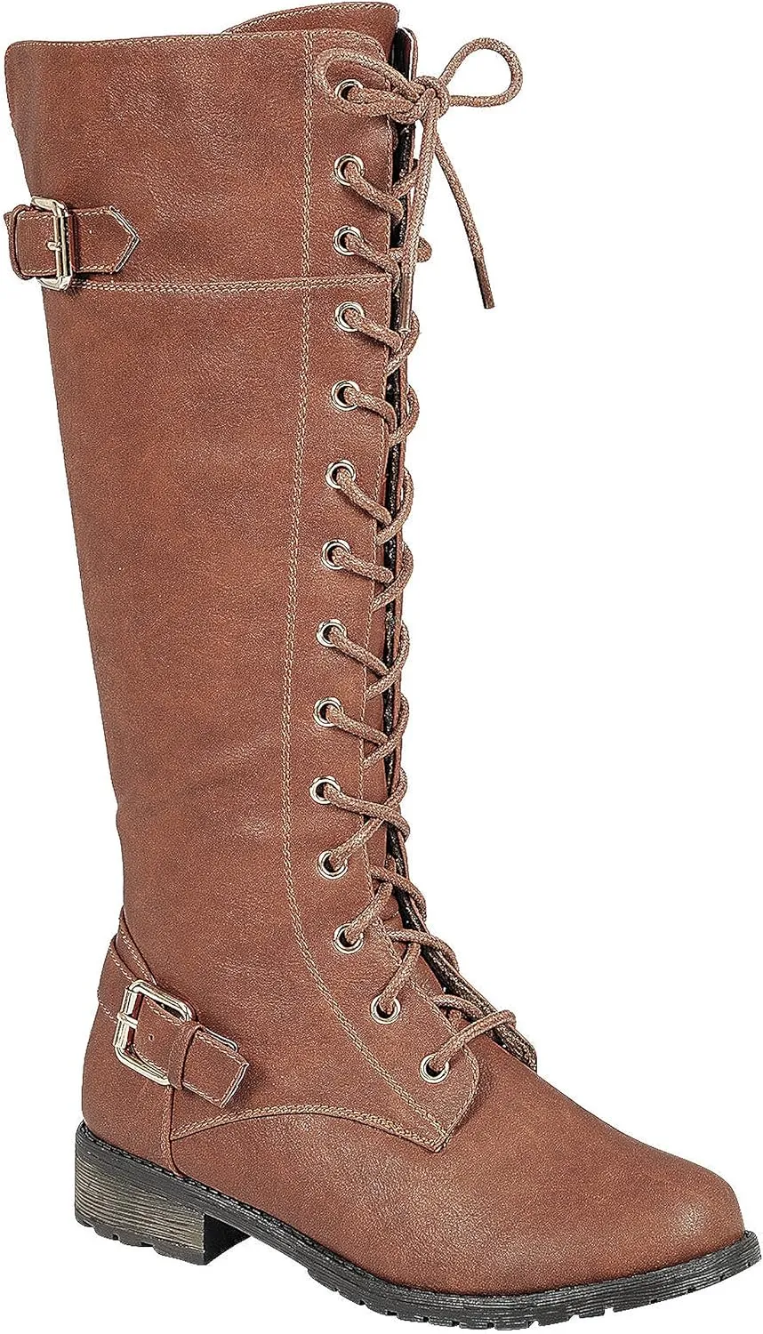 Forever Women's Mango-27 Round Toe Low Heel Knee High Boots