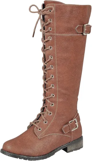 Forever Women's Mango-27 Round Toe Low Heel Knee High Boots