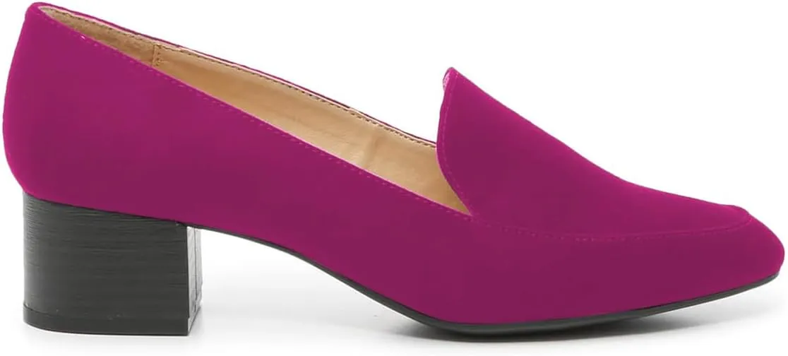 FOWT Women Suede Leather Slip On Side V Cut Loafers Almond Toe Mid Chunky Heel Pumps Casual Comfy Non-Slip Office Party Dress Ladies Shoes US Size 4-16