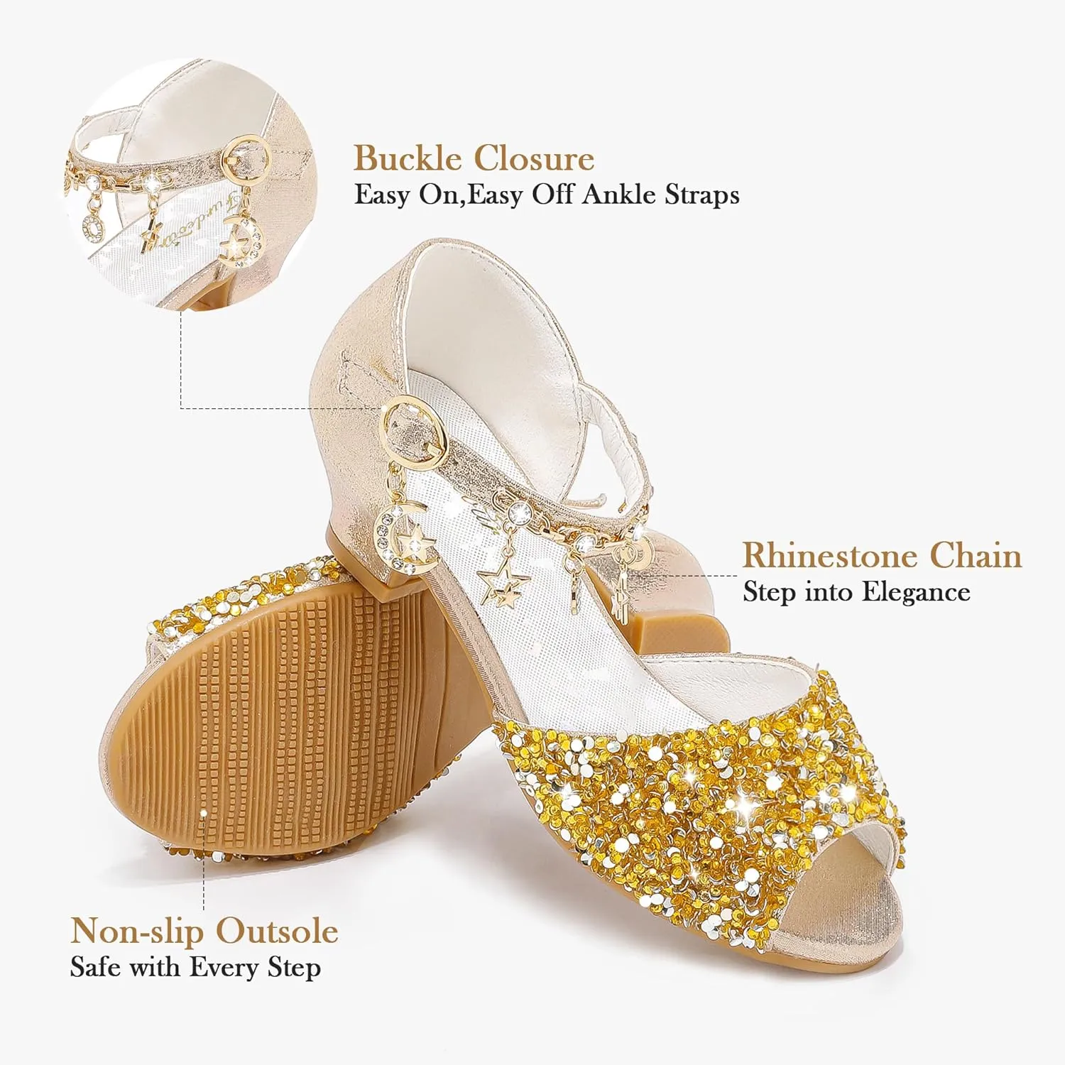 Furdeour Sparkly Girls Dress Shoes Princess Shoes High Heels Peep Toe Low Heel Glitter Toddler Big Kid Wedding Party