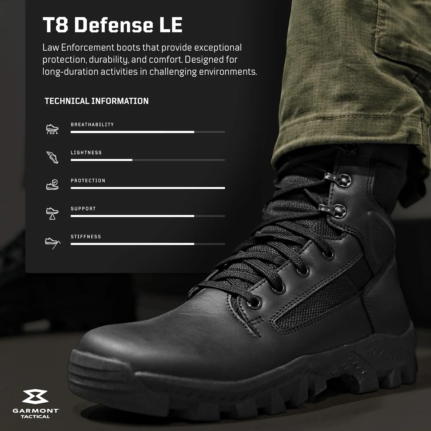 GARMONT TACTICAL T8 Defense LE Law Enforcement EMS Boots for Men and Women, Full Grain Leather, Regular