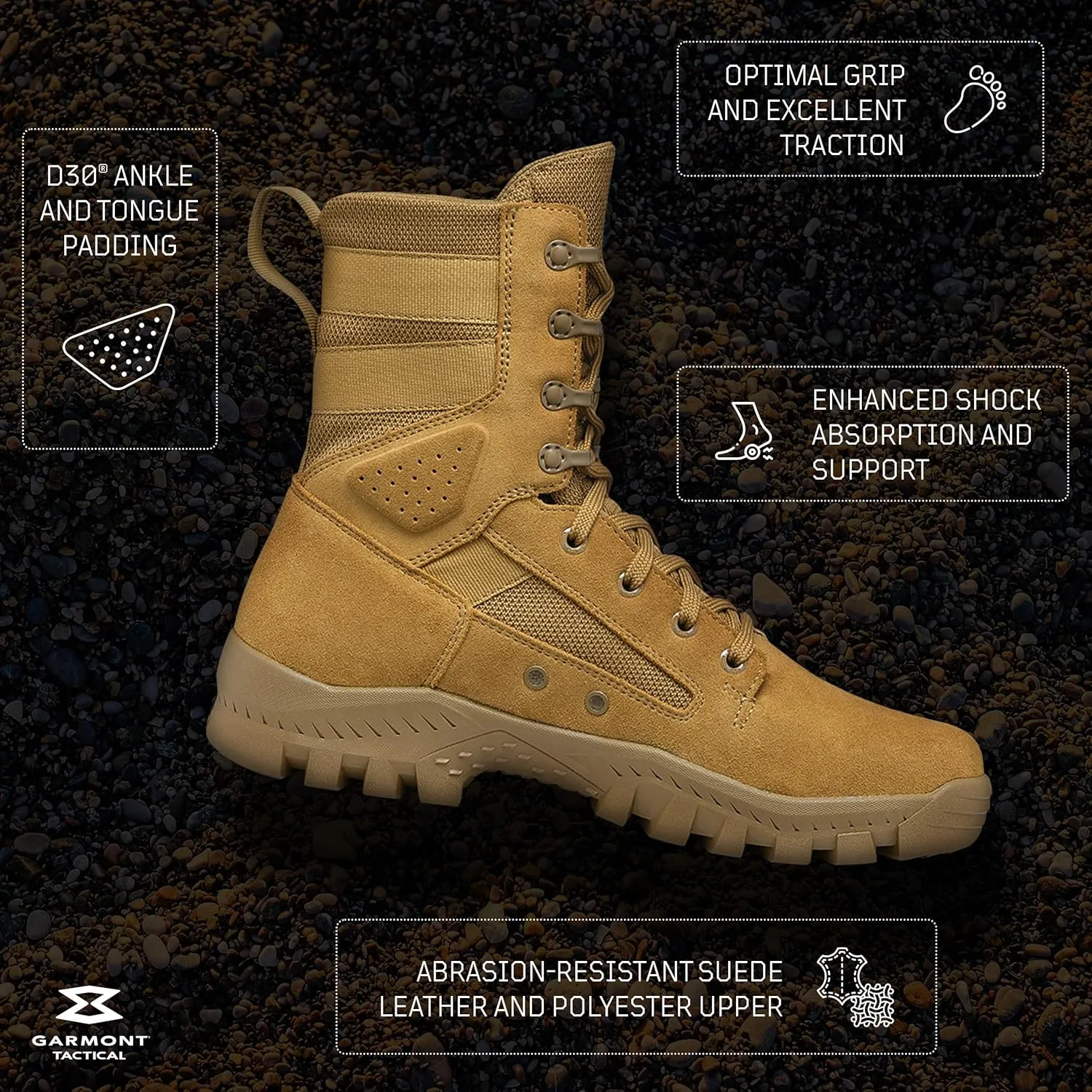 GARMONT TACTICAL T8 Defense Military Combat Boots for Men and Women, Army, Air Force, AR670-1 Compliant Footwear, Suede Leather, Regular