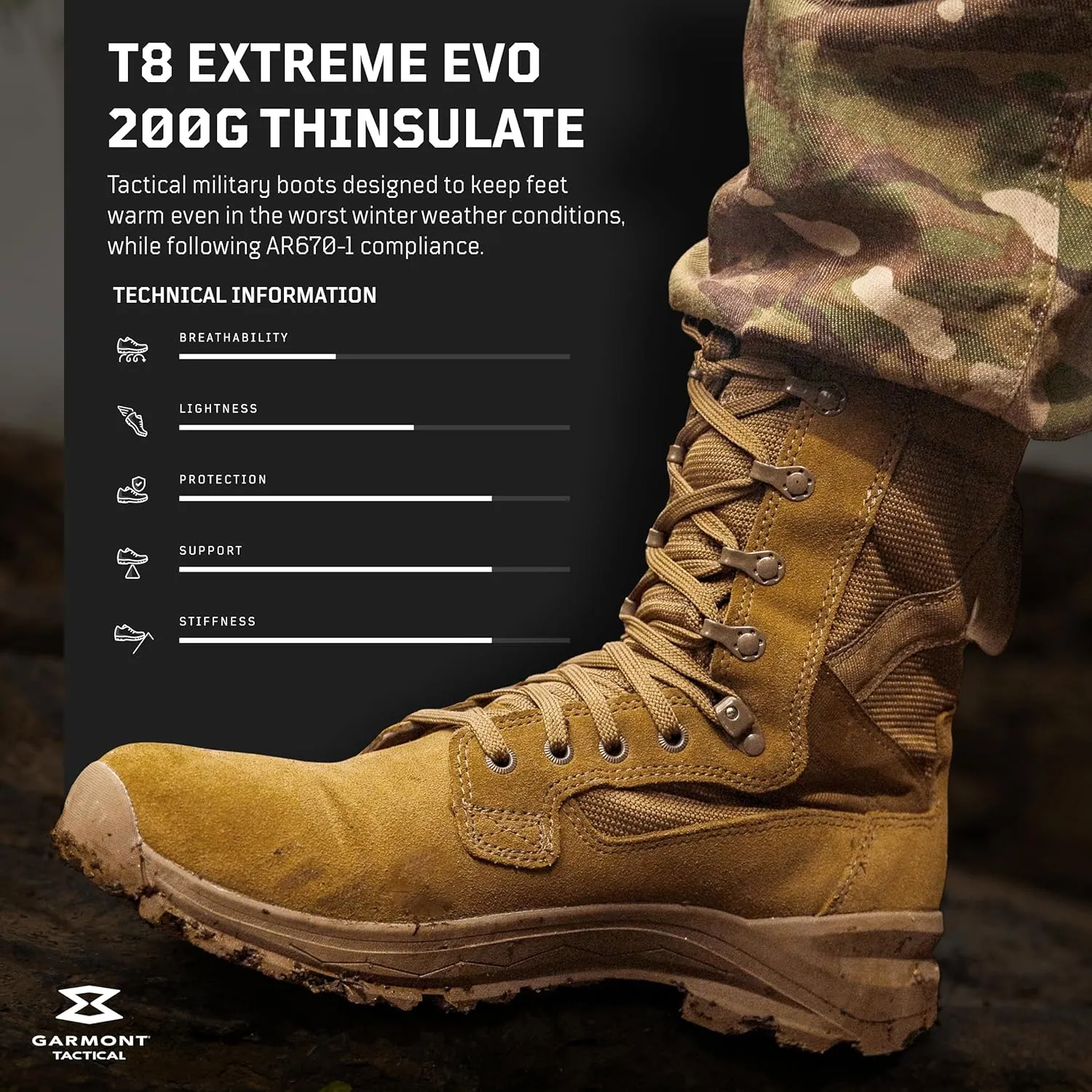 GARMONT TACTICAL T8 Extreme EVO 200G Thinsulate Military Combat Insulated Boots for Men and Women, Army, Air Force, AR670-1 Compliant, Suede Leather, Winter Shoes