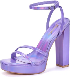 GENSHUO Women's Platform Chunky High Heels Square Toe Ankle Strap Heel Sandals Strappy Wedding Party Dress shoes