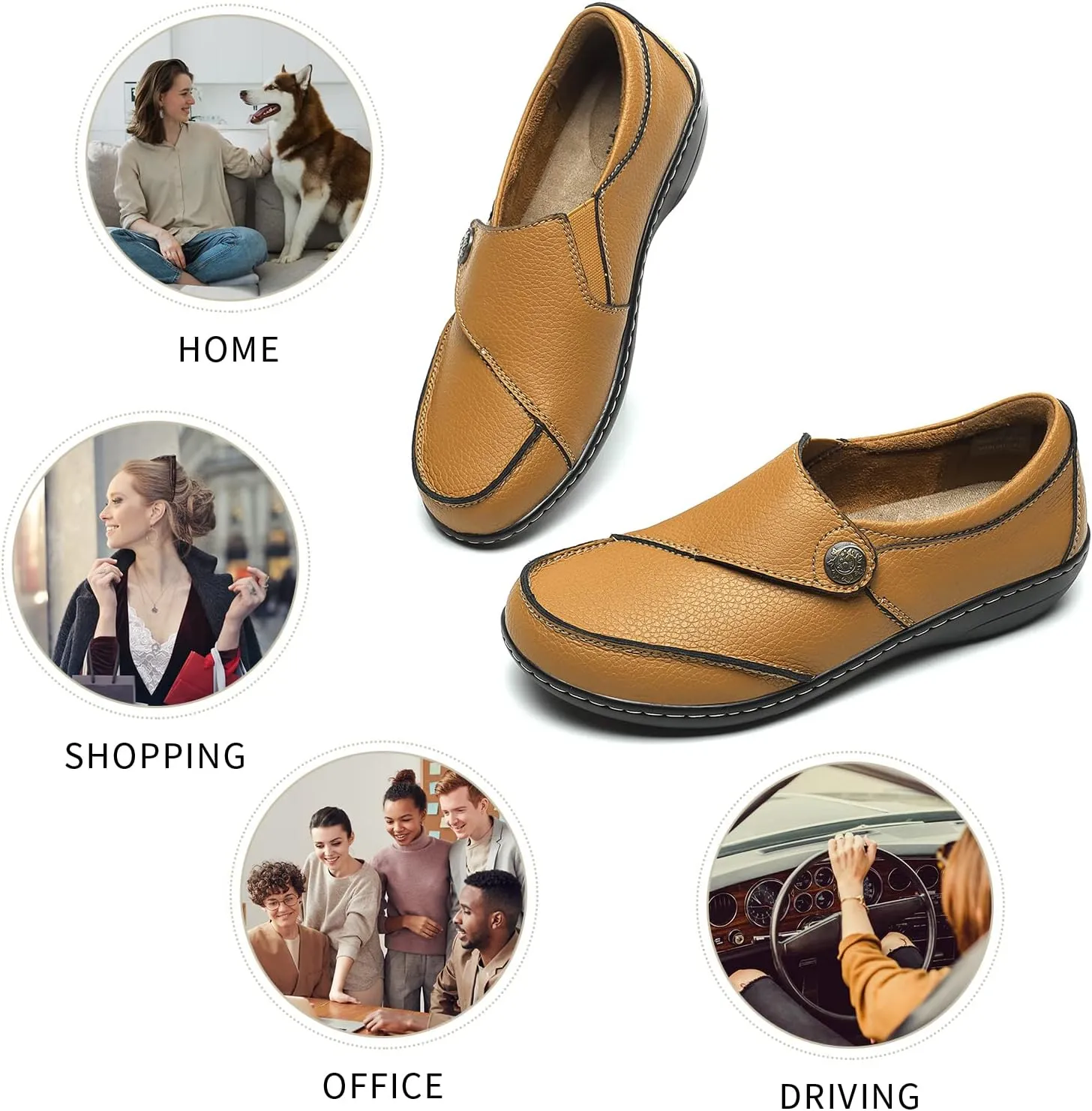 Geoeleph Women's Loafers Casual Slip-Ons Comfort Walking Flats Leather Driving Moccasins