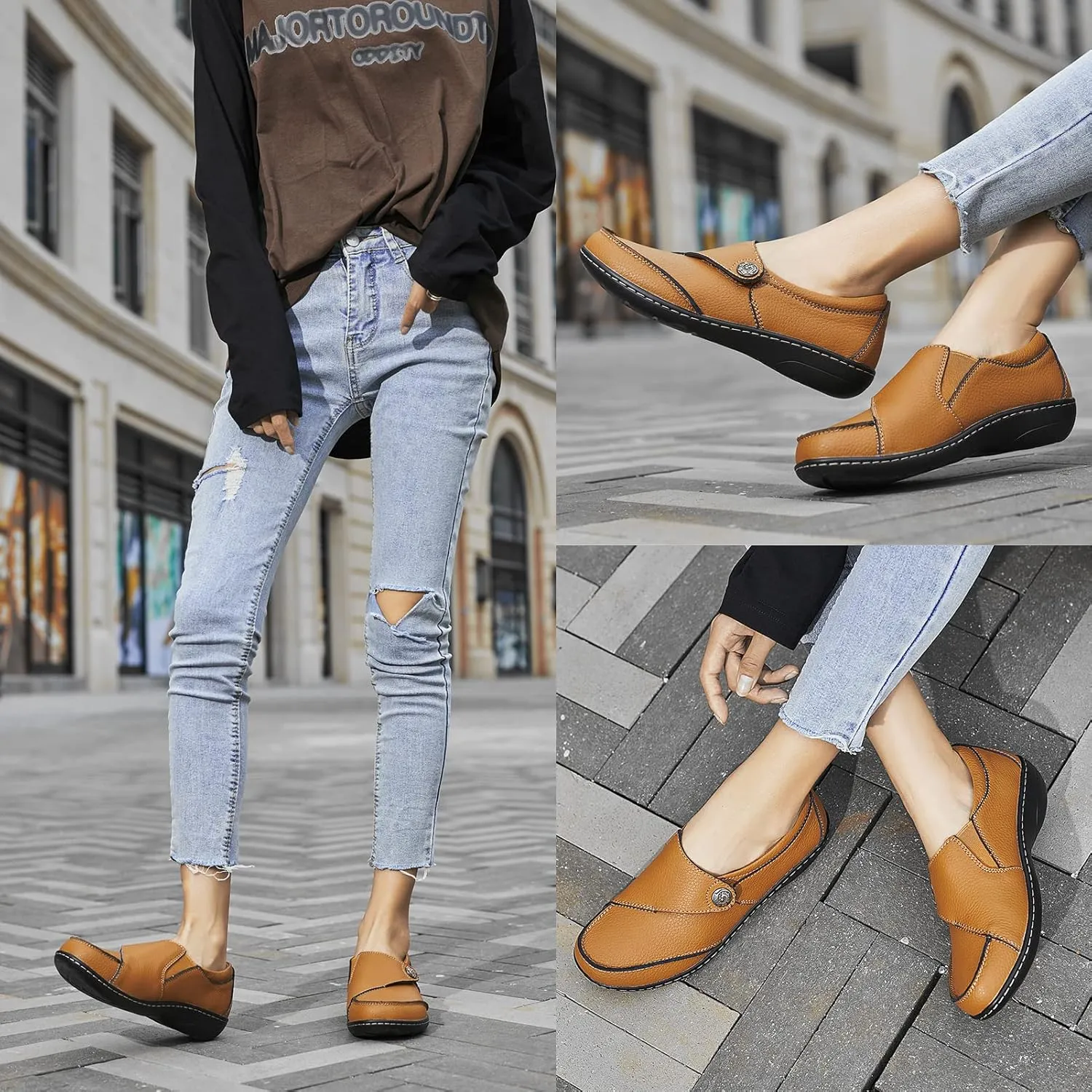 Geoeleph Women's Loafers Casual Slip-Ons Comfort Walking Flats Leather Driving Moccasins
