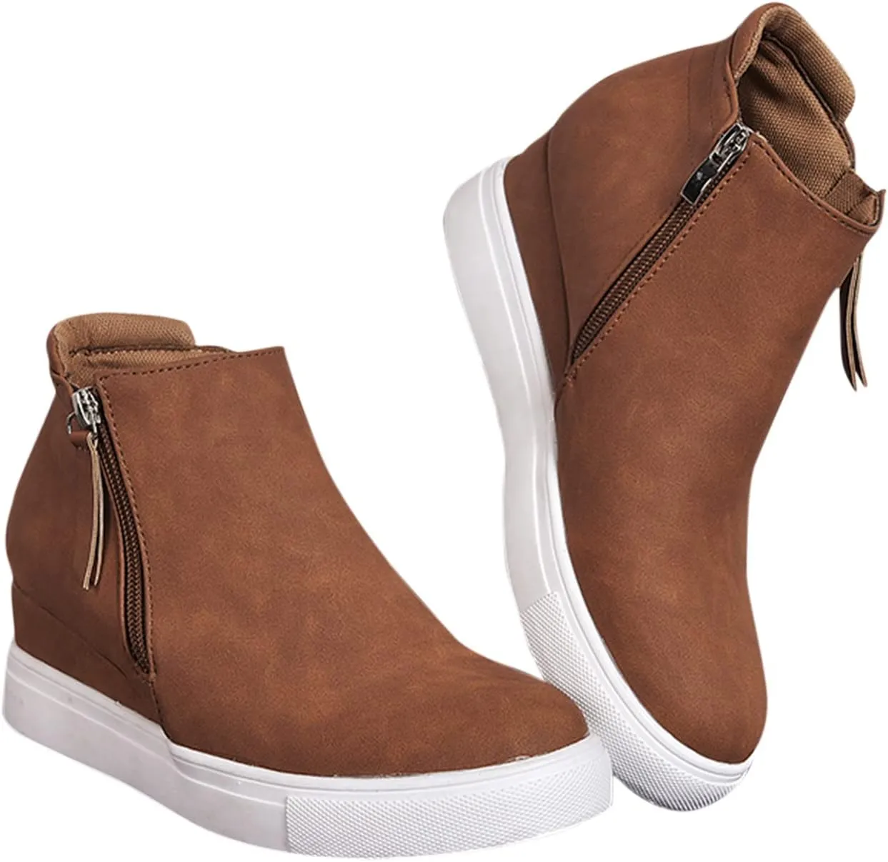 Gibobby Boots for Women Low Heel Womens Ankle Boots Pointed Toe Faux Stacked Chunky Heels Tassels Side Zipper Booties 52